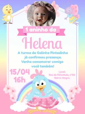 Convite Aniversário Galinha Pintadinha Candy com Foto Editável
