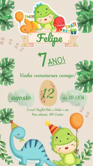 Convite de Aniversário Dinossauro Baby para Editar Online