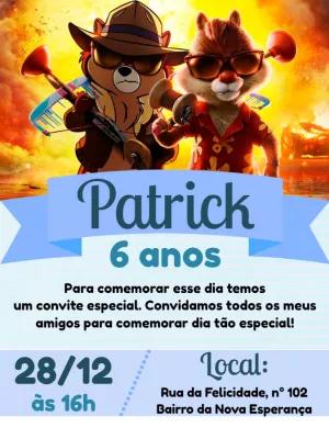 Convite de Aniversário Tico e Teco para Editar Online