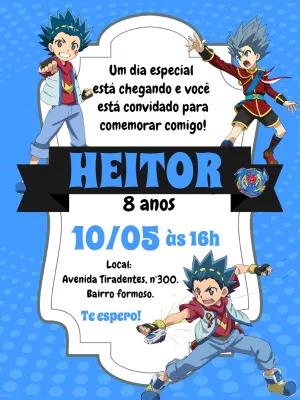 Convite de Aniversário Beyblade com Personagens para Editar