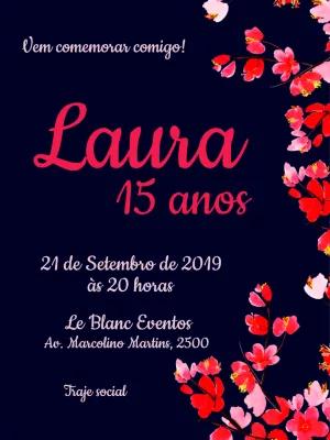 Convite de 15 Anos Floral Azul e Rosa para Editar Online