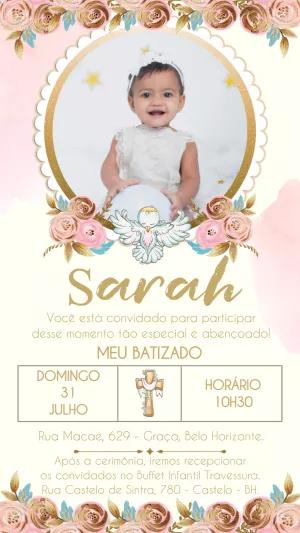 Convite de Batizado Floral com Foto para Editar Online