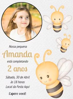 Convite de Aniversário Abelhinha com Foto para Editar Online