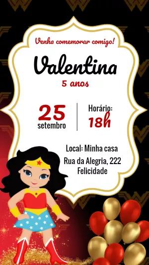 Convite Aniversário Mulher Maravilha para Editar Online