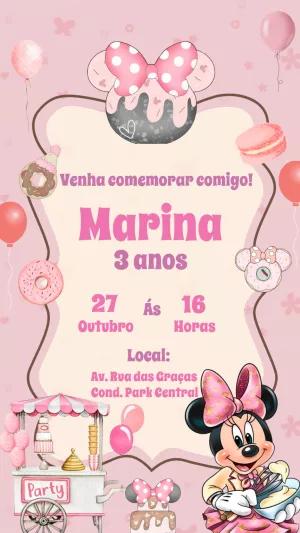 Convite Aniversário Minnie Confeiteira para Editar Online