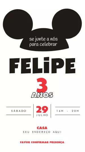 Convite Aniversário Mickey Mouse Minimalista para Editar Online