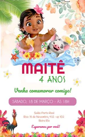 Convite Aniversário Moana Baby Editável para Imprimir