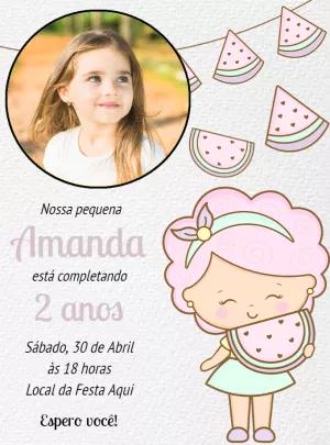 Convite de Aniversário Melancia com Foto para Editar Online