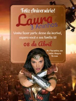 Convite de Aniversário Mulher Maravilha para Editar Online