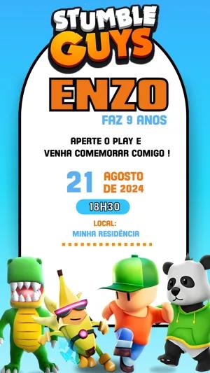 Convite Aniversário Stumble Guys com Personagens para Editar