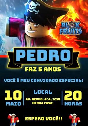 Convite de Aniversário Blox Fruits Roblox para Editar Online