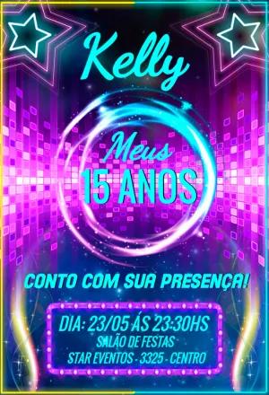 Convite de 15 Anos Balada Neon Editável para Imprimir