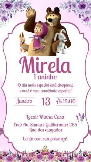 Convite Aniversário Masha e o Urso Floral para Editar