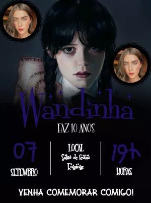 Convite Aniversário Wandinha com Foto para Editar Online