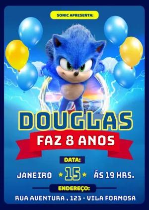 Convite Editável Online de Aniversário do Sonic