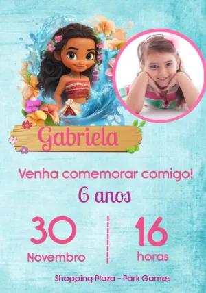 Convite de Aniversário Moana com Foto para Editar Online
