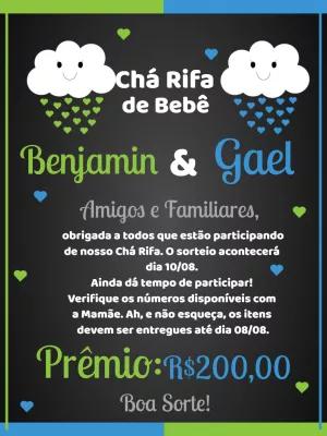Convite Chá Rifa Gêmeos Nuvens Editável Online