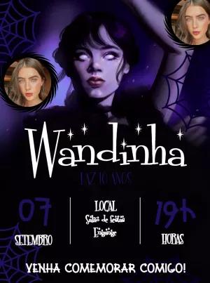 Convite de Aniversário Wandinha com Foto para Editar Online