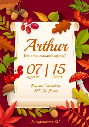 Convite Aniversário Bosque com Folhas de Outono para Editar