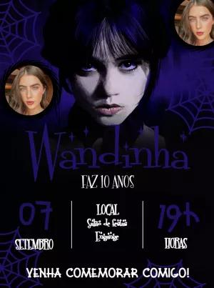 Convite Aniversário Wandinha com Foto para Editar Online