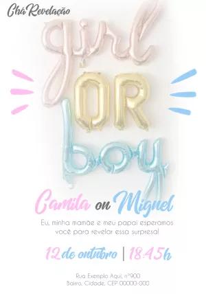 Convite Chá Revelação Balões Girl or Boy para Editar Online