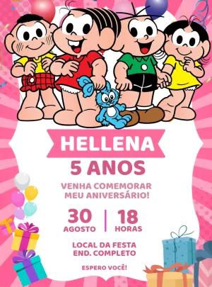 Convite Aniversário Turma da Mônica Rosa para Editar Online