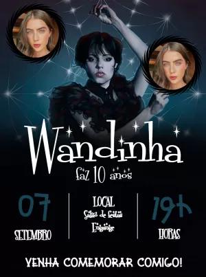 Convite Aniversário Wandinha com Foto para Editar Online