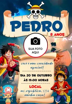 Convite Aniversário One Piece com Foto para Editar Online