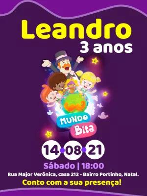 Convite Aniversário Mundo Bita com a Turma para Editar Online