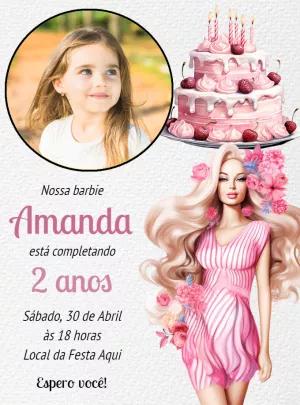 Convite de Aniversário Barbie com Foto para Editar Online