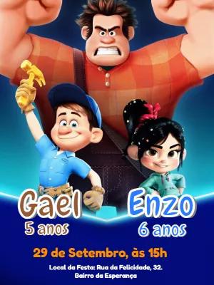 Convite Aniversário Duplo Detona Ralph para Editar Online