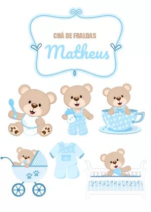 Topo de Bolo Chá de Fraldas Ursinho para Editar Online