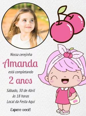 Convite de Aniversário Cerejinha com Foto para Editar Online