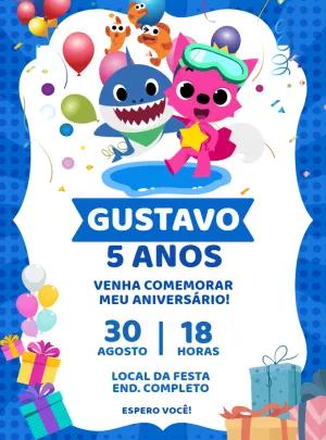 Convite Aniversário Baby Shark para Editar e Imprimir