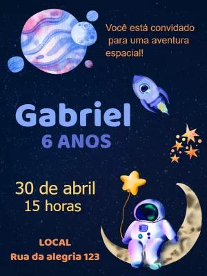 Convite de Aniversário Astronauta no Espaço para Editar Online
