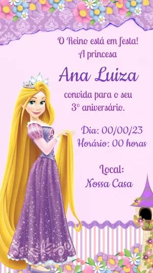 Convite de Aniversário Rapunzel Editável para Imprimir