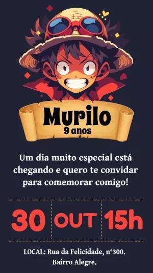 Convite de Aniversário One Piece para Editar Online