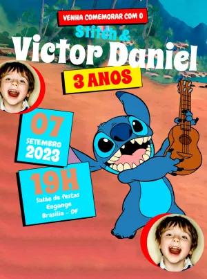 Convite Aniversário Stitch com Foto para Editar Online