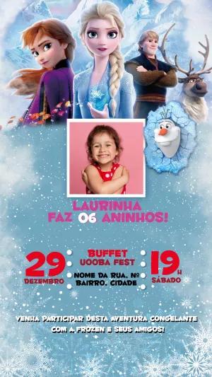 Convite de Aniversário Frozen com Foto para Editar Online