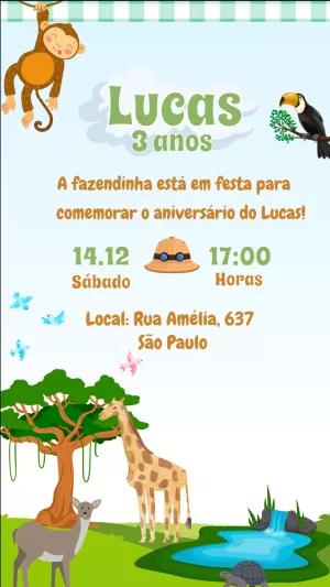 Convite de Aniversário Safari com Animais para Editar Online