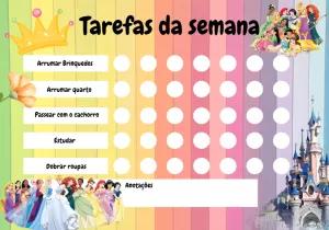Quadro de Tarefas Princesas Editável para Imprimir