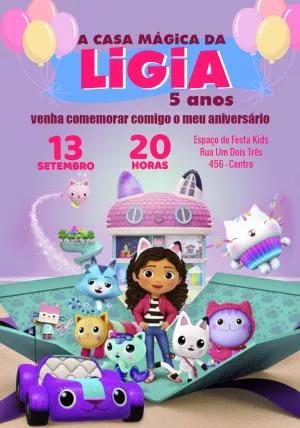 Convite Aniversário A Casa Mágica da Gabby para Editar Online