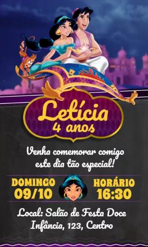Convite Aniversário Jasmine e Aladdin para Editar Online