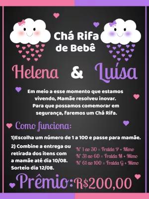 Convite Chá Rifa Gêmeas Nuvens Fofas Editável Online
