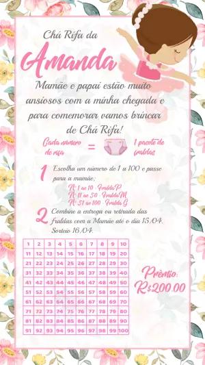 Rifa Chá de Fraldas Bailarina Delicada para Editar Online