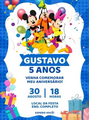Convite de Aniversário Mickey e Amigos para Editar Online