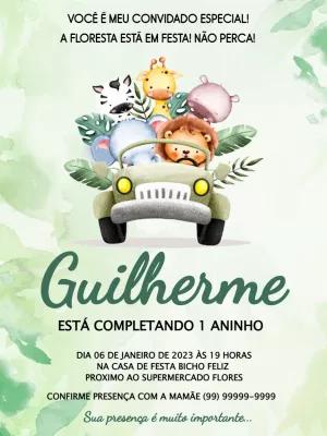 Convite de Aniversário Safari com Animais para Editar Online