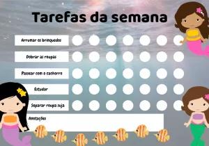 Quadro de Tarefas Sereias Editável para Imprimir