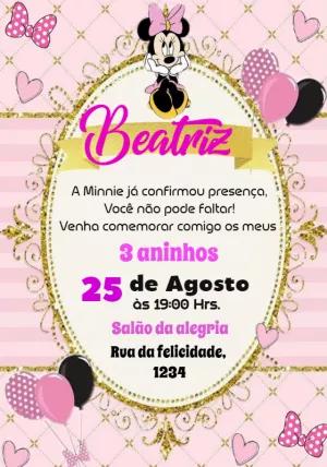Convite de Aniversário Minnie Mouse Rosa para Editar Online