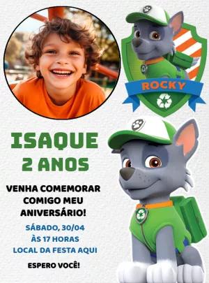 Convite Aniversário Patrulha Canina Rocky com Foto para Editar